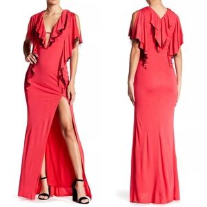 $690 ABS ALLEN SCHWARTZ Matte Jersey Draped Ruffle Gown Holiday Party